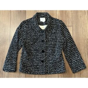 Kate Spade Women's Edina Tweed Blazer Sz 4/6 Black Cream Jacket Coat Classic